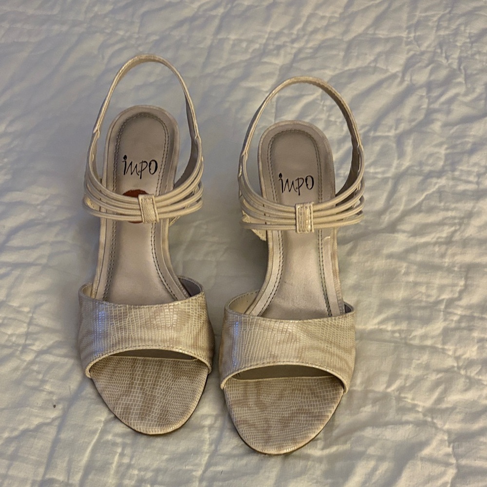 Impo Metallic Cream Slingback Heels